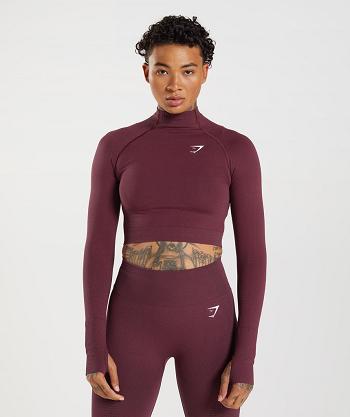 Dámské Oříznuté Topy Gymshark Vital Seamless 2.0 High Neck Vínové | CZ 3729BEX